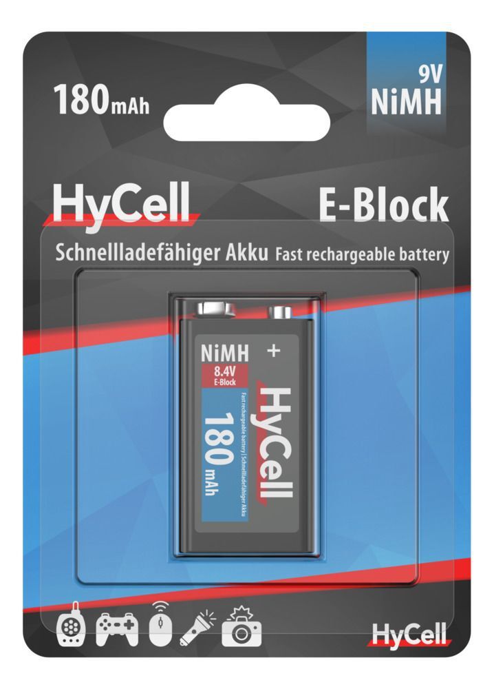 NiMH Akku 9V E-Block Typ 180 mAh 1er Blister - 9V E-Block Akku 180 mAh