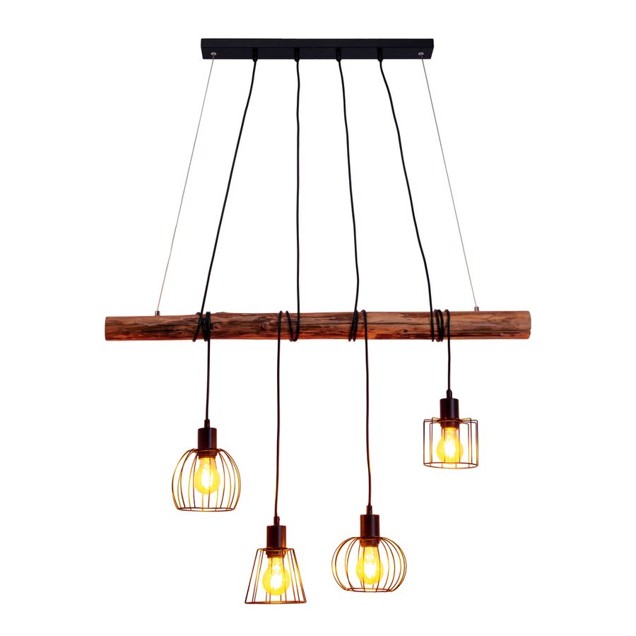 4er Pendell: WOODLAND L: ca. 100 cm - E27, IP20, 40W, 230V