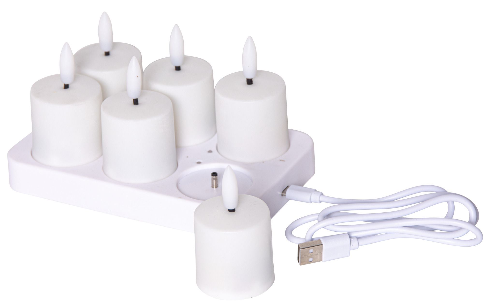 LED Kerze 6 Pack Flamme Charge - Indoor, Weiss, 8.50 cm Höhe, Timerfunktion