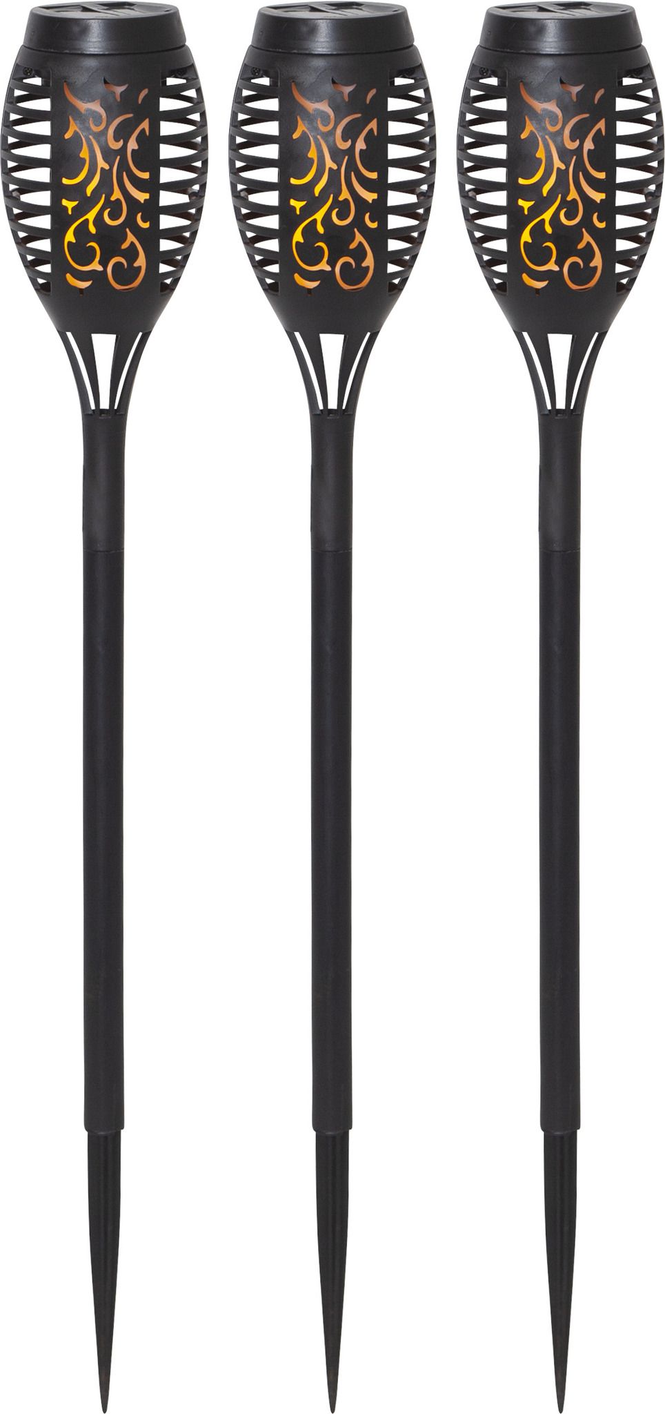 Solar Pollerleucht 3 Pack Flame Mini - Schwarz, Lichtfarbe Gelb