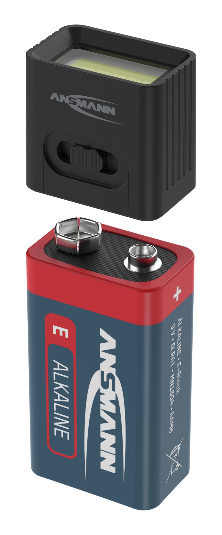 Taschenlampe COB LED-Leuchte mit 9V Batterie - 60lm, IP20, Schwarz
