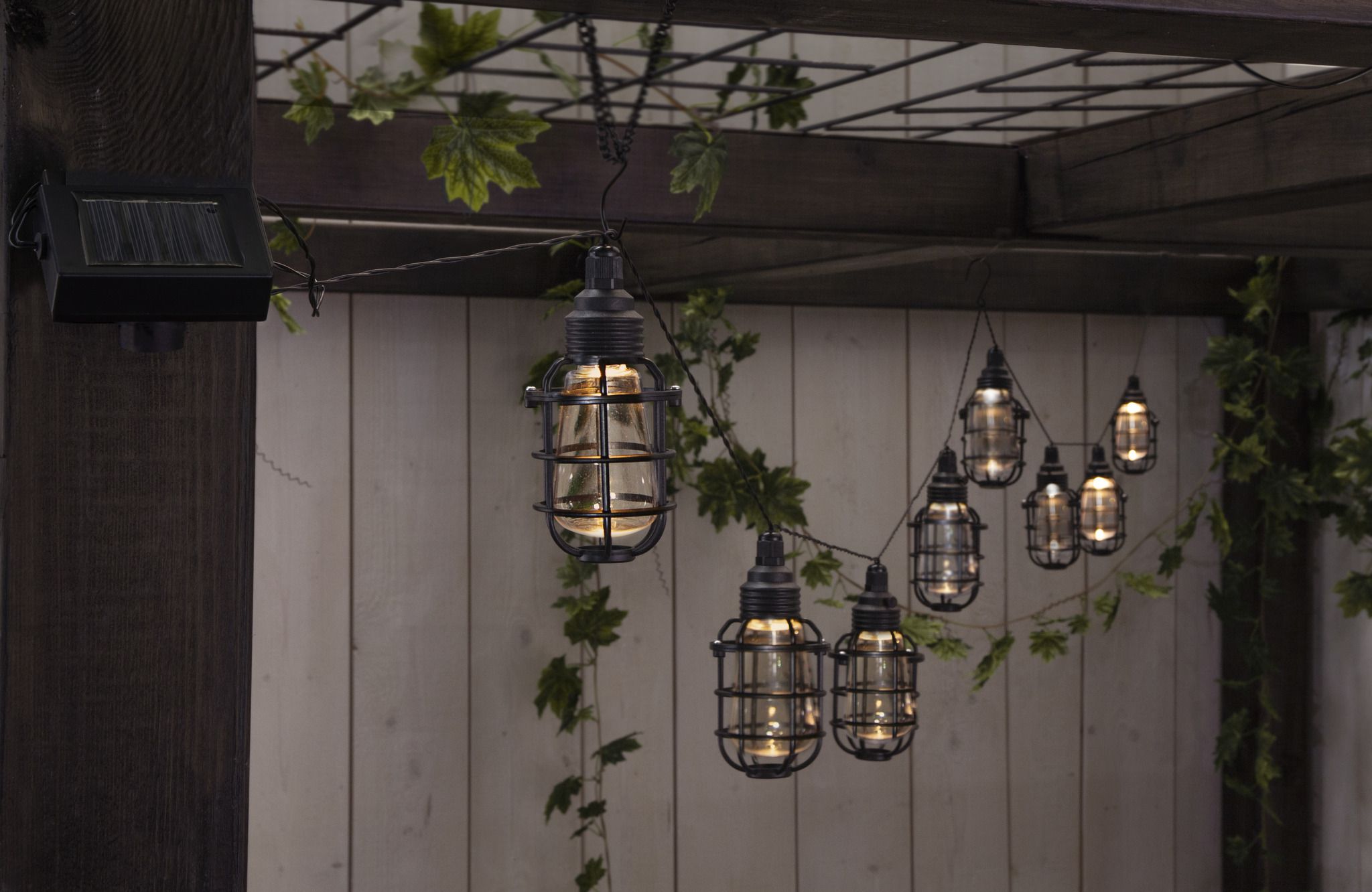 Solar Lichterkette Cage - Schwarz, Lichtfarbe Warmweiss