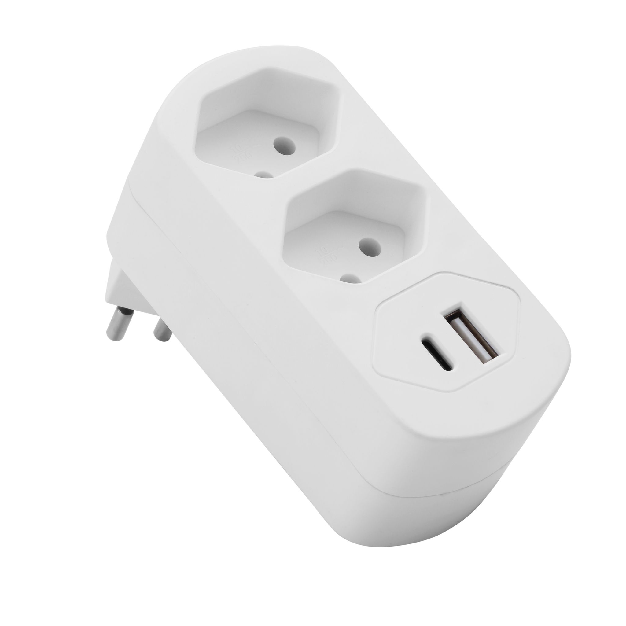 Abzweigstecker MOVE 2xT13 weiss - 270° mit USB PD30W weiss (offen)