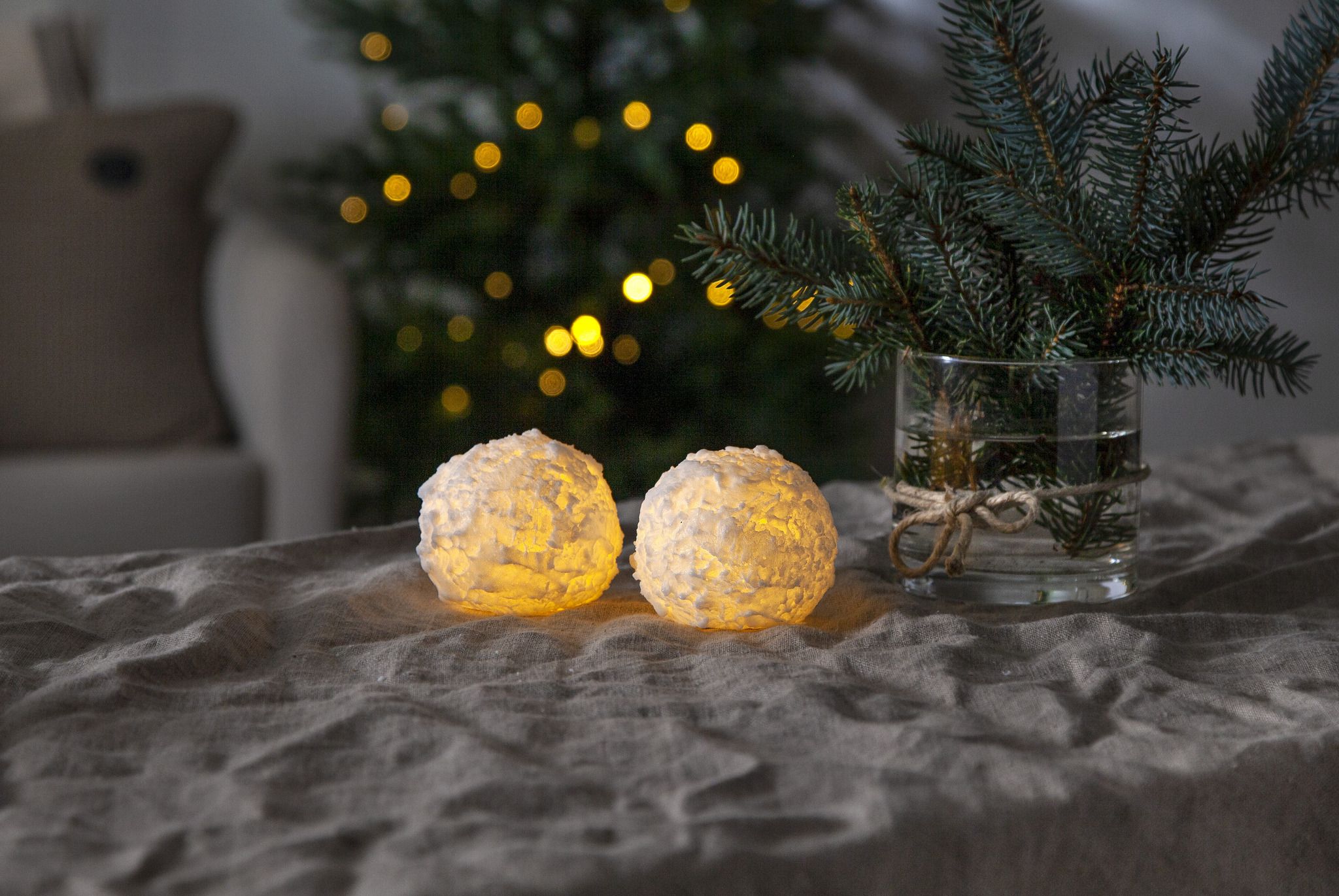 LED Pillar Kerze 2P Snowball - Indoor, Weiss, 7 cm höhe, Timerfunktion