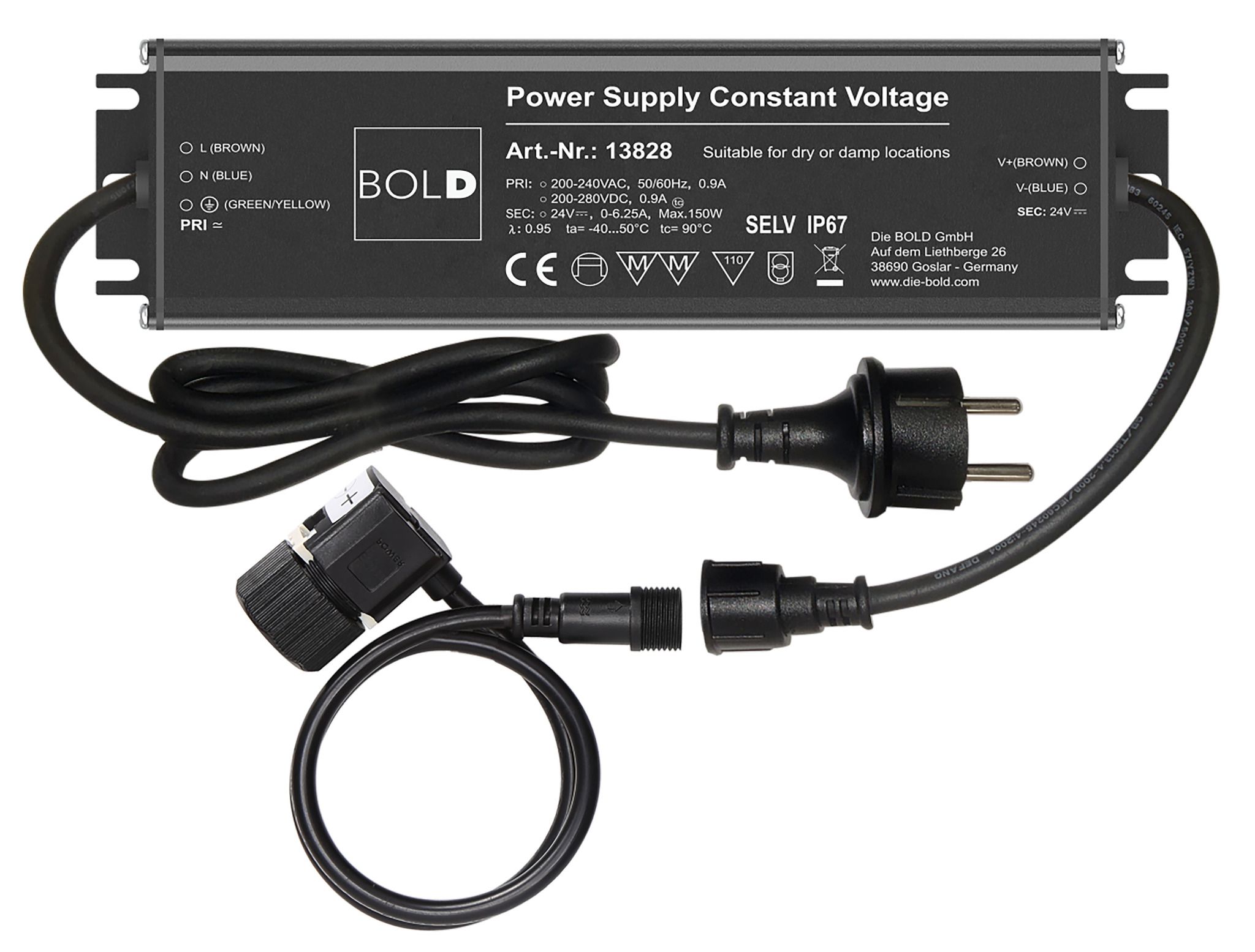 24V DC Treiberset 150W - Input 230V AC, max. 150W, Output: 24V DC IP67, Eingang: Schuko EU , L=1910mm, B=580mm, 320mm