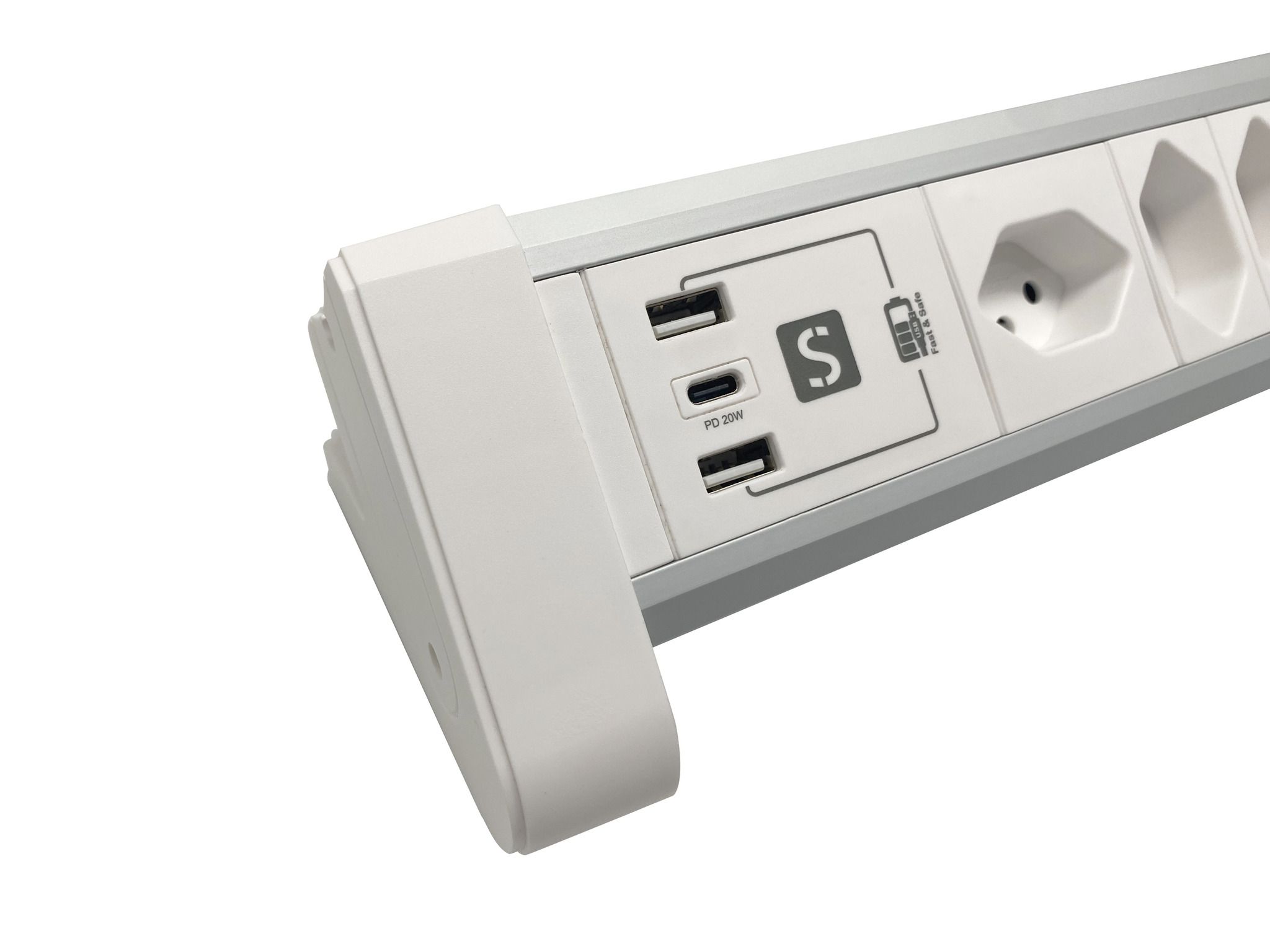 ALU DESKTOP USB-C - 4xT13, 1x USB-C / 2x USB-A max. 3.4A / PD 20W, 2.0m Zuleitung, weiss