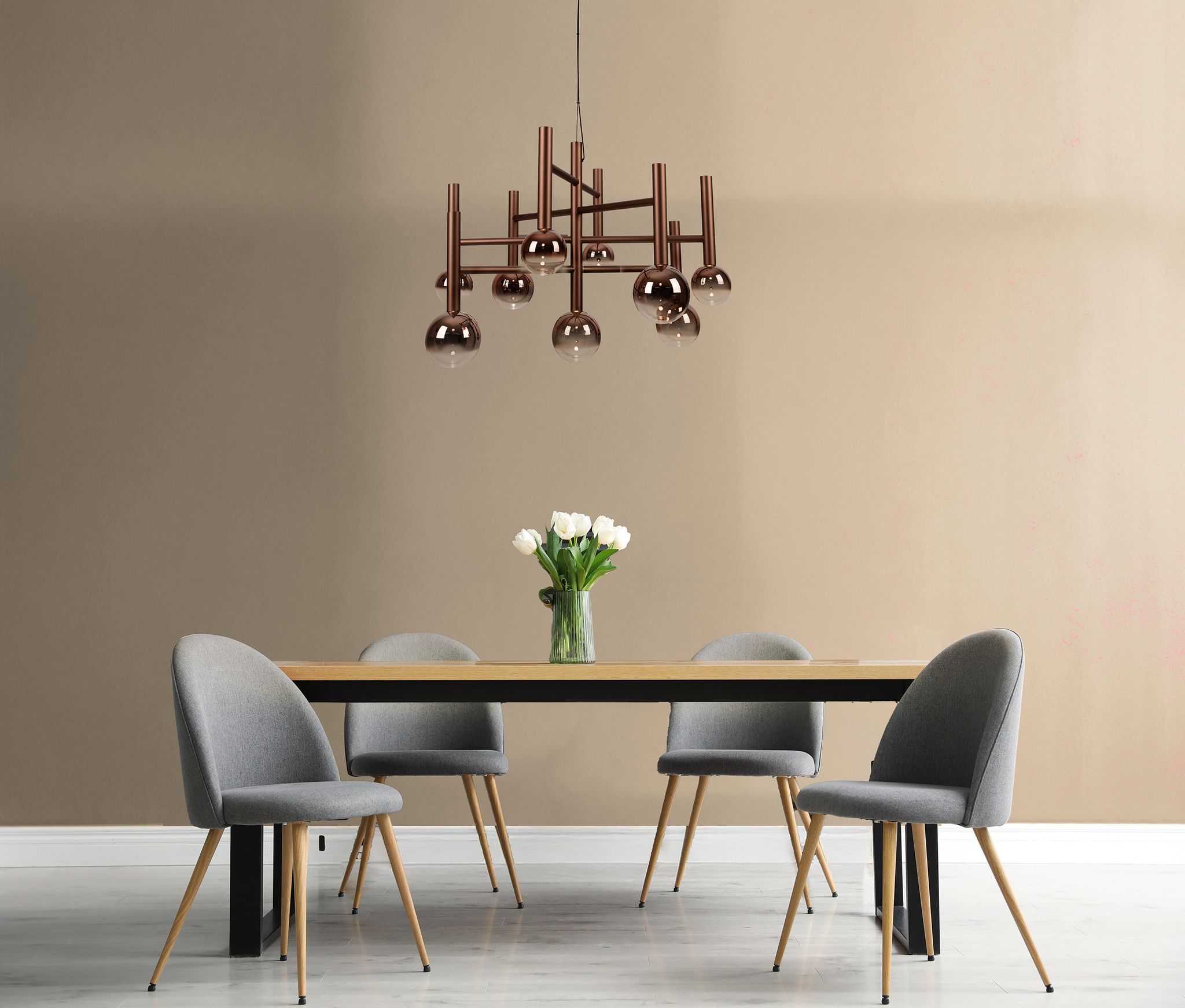 9er LED Pendelleuchte  SINGAPUR : 65cm kupfer - IP20, LED-Modul, Kupfer