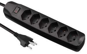 Fix-Line Steckdosenleiste 6xT13 - 6xT13, 3.0m Kabel, H05VV-F 3G1mm2, schwarz, Kinderschutz