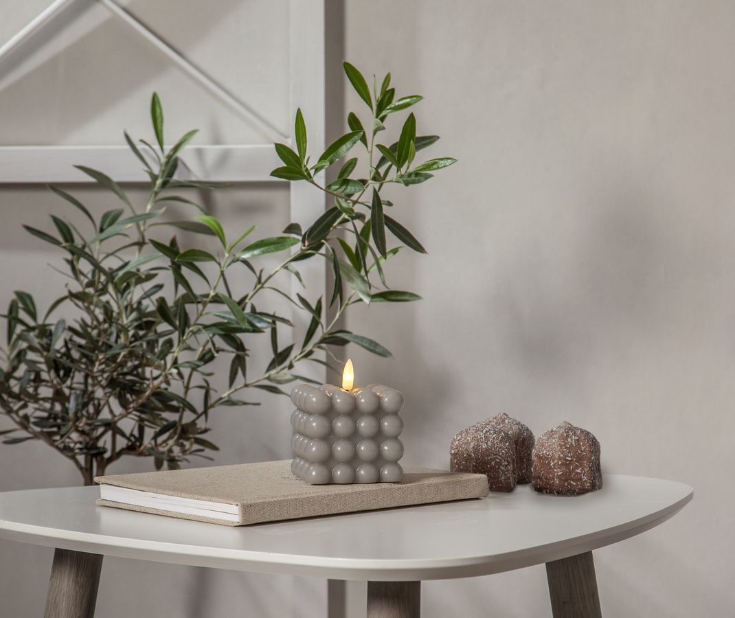 LED Pillar Kerze Flamme Dot - Indoor, Grau, 9.5 cm höhe, Timerfunktion