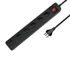 Plus Multiprise - 6x T13 quer, 1.5m Zuleitung H05VV-F 3G1.0mm2, Überlastschutz-Schalter, Kinderschutz, schwarz