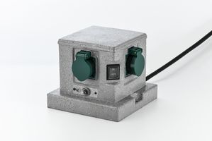 IP55 Energiewürfel mit Auto-Dämmerungssensor - 230V AC, max.10A, 4xT13 (IP55), grau, Überlasts., 5m Anschl. IP55, L=185mm, B=185mm, H=160mm