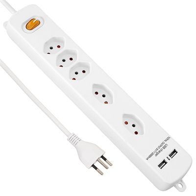 Plus Multipresa Kombi - 2x USB max. 2.4A 5xT13, 1.5m Kabel, H05VV-F 3G1mm2, weiss,  kein Kinderschutz