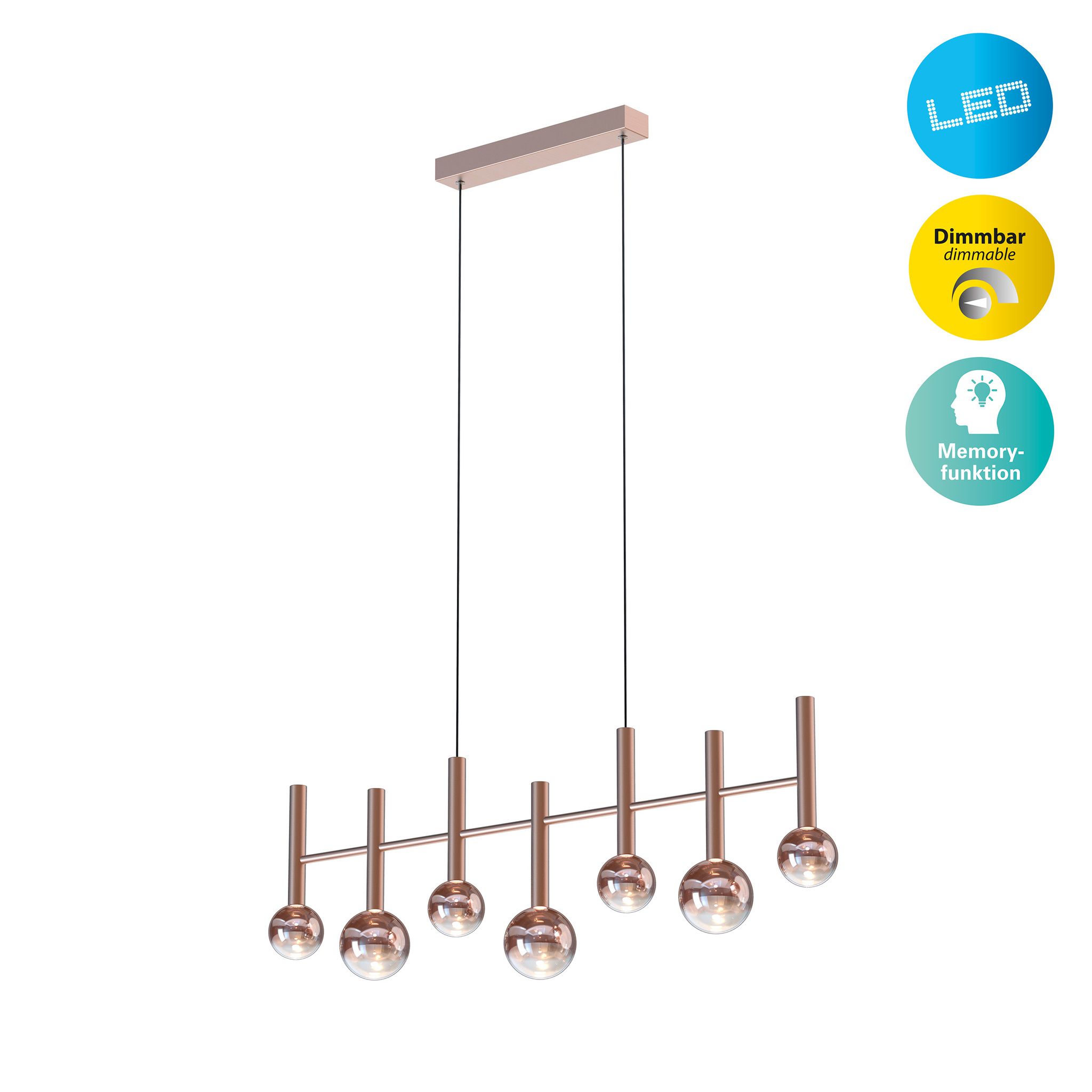 7er LED Pendelleuchte  SINGAPUR  L: 98cm kupfer - IP20, LED-Modul, Kupfer