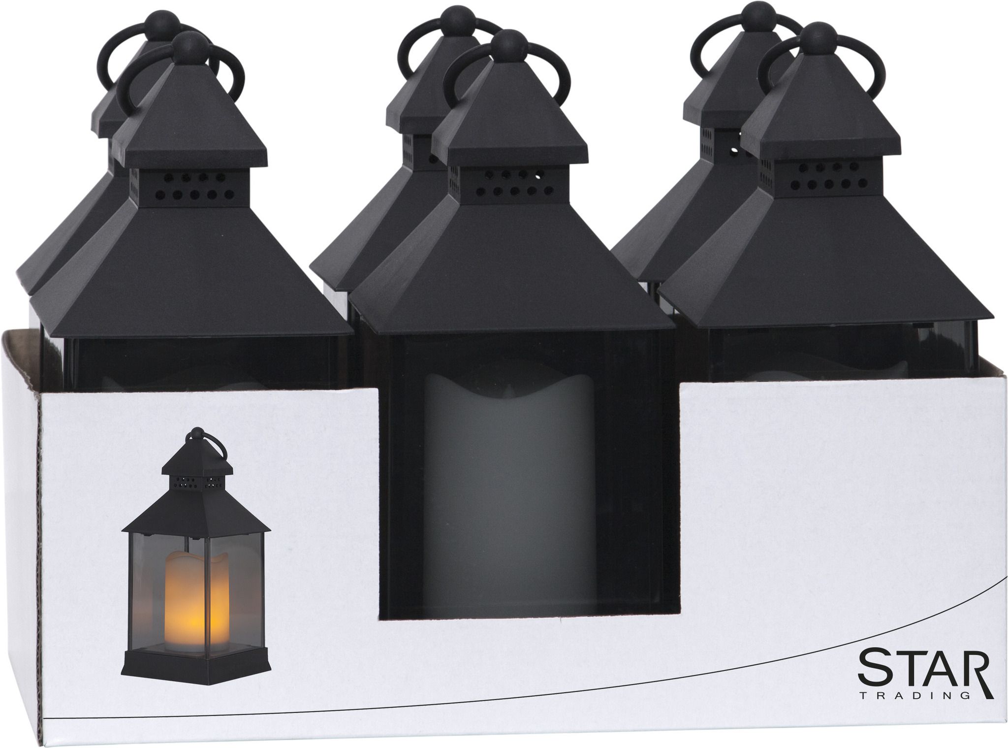 Laterne Flame Laterne - Outdoor, Schwarz, 25cm Höhe, Timerfunktion 6er Display