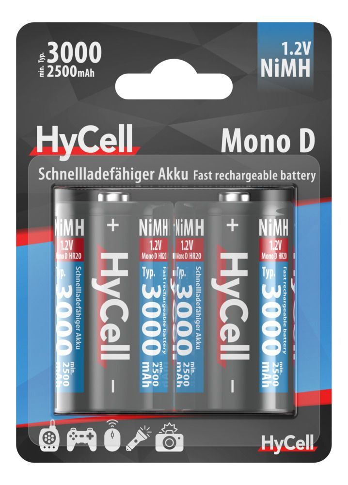 NiMH Akku Mono D Typ Typ 3000 (min. 2500 mAh) 2er Blister - Mono D Akku 3000 mAh