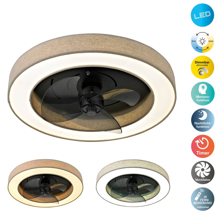 LED-CCT Deckenleuchte  VALENTO  inkl. Ventilator : 51cm beige - IP20, LED-Modul, Beige