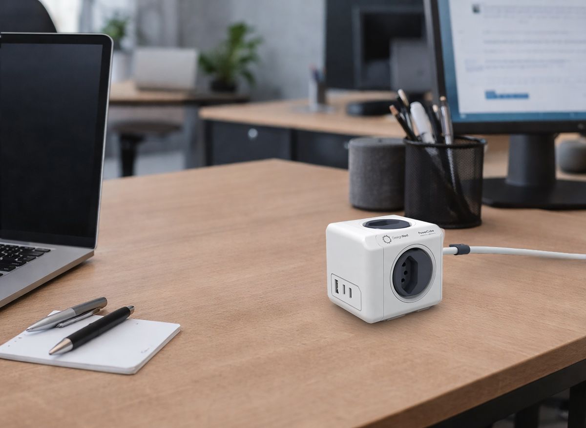 PowerCube 35W PD AC - 4x T13, 2x USB-C / 1x USB-A PD 35W, 1.5m Kabel, weiss/grau