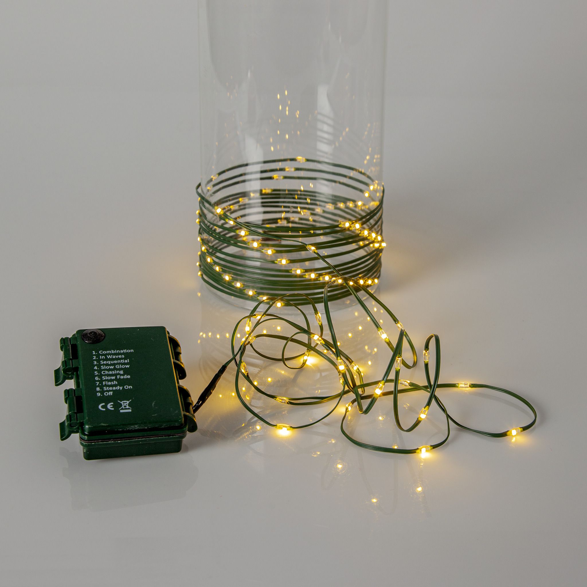Lichterkette Dew Drop Micro - IP44, Warmweiss, Grün