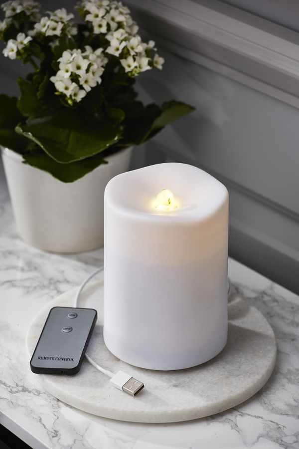 LED Pillar Kerze Water - Indoor, Weiss, 14cm Höhe, Timerfunktion