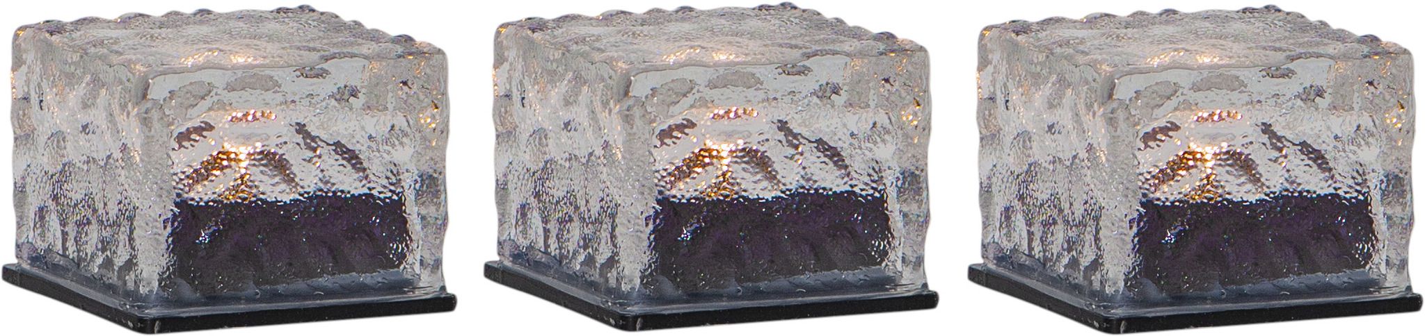 Solar Kerzen 3-p Icecube - Transparent, Lichtfarbe Warmweiss