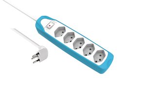 Fix-Line Silikon Steckdosenleiste 5xT13 - 5xT13, 1.5m Kabel, H05VV-F 3G1mm2, blau, Kinderschutz