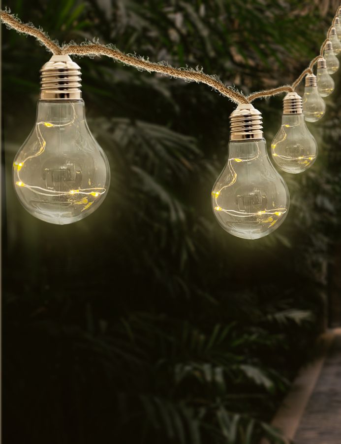 LED Solar Lichterkette MITRA - AKKU- Batt. (1.2V DC 300mAh),3000K,IP44,10 Leuchtmittel, Solarpanel 40x57mm,L= 3650mm, D=60mm,H=90mm