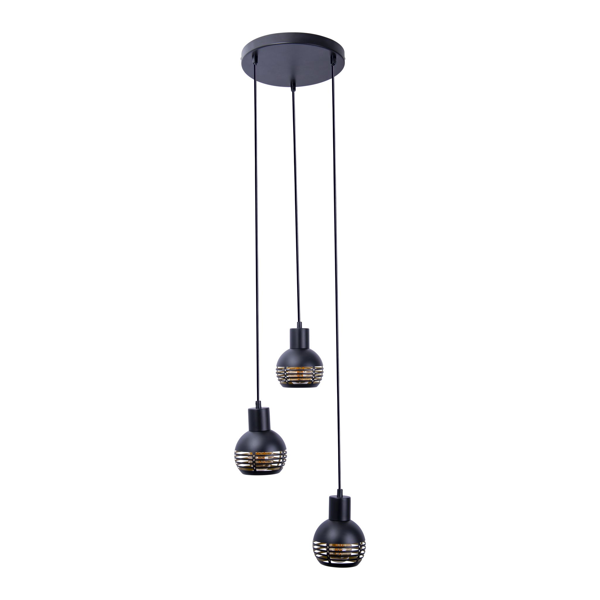 3er Pendelleuchte schwarz golden Casco - E27, IP20