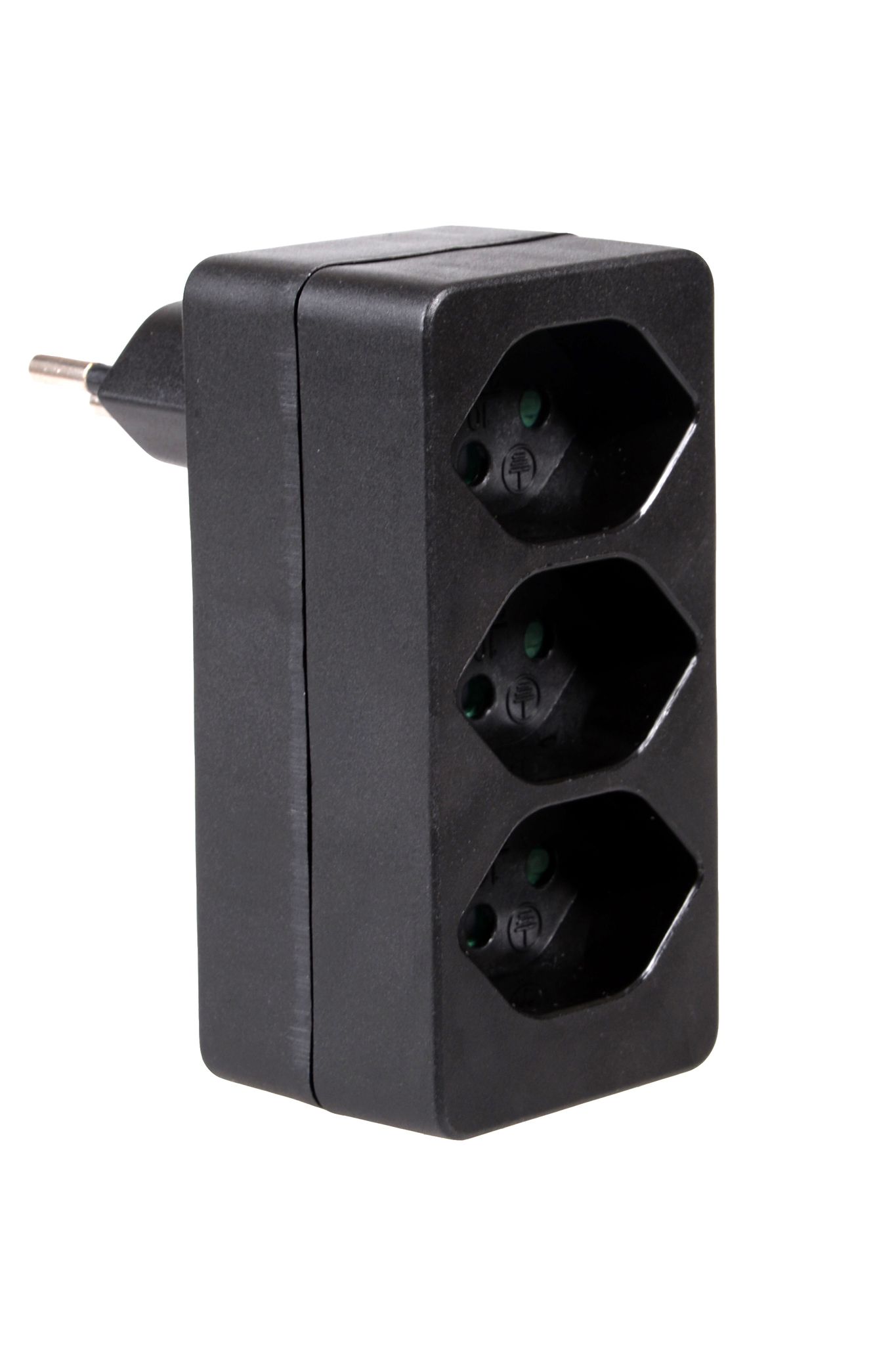 Abzweigstecker 3xT13, schwarz - 3xT13, Stecker T12 - 10A, inkl. Kinderschutz, senkrecht untereinander