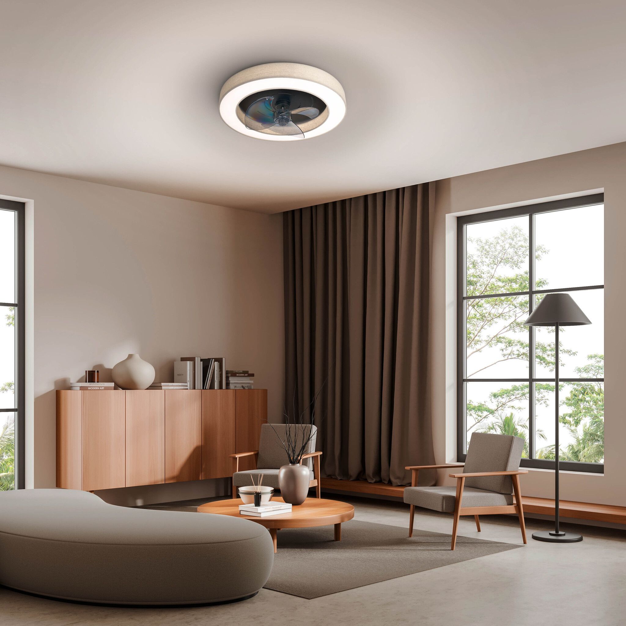 LED-CCT Deckenleuchte  VALENTO  inkl. Ventilator : 51cm beige - IP20, LED-Modul, Beige