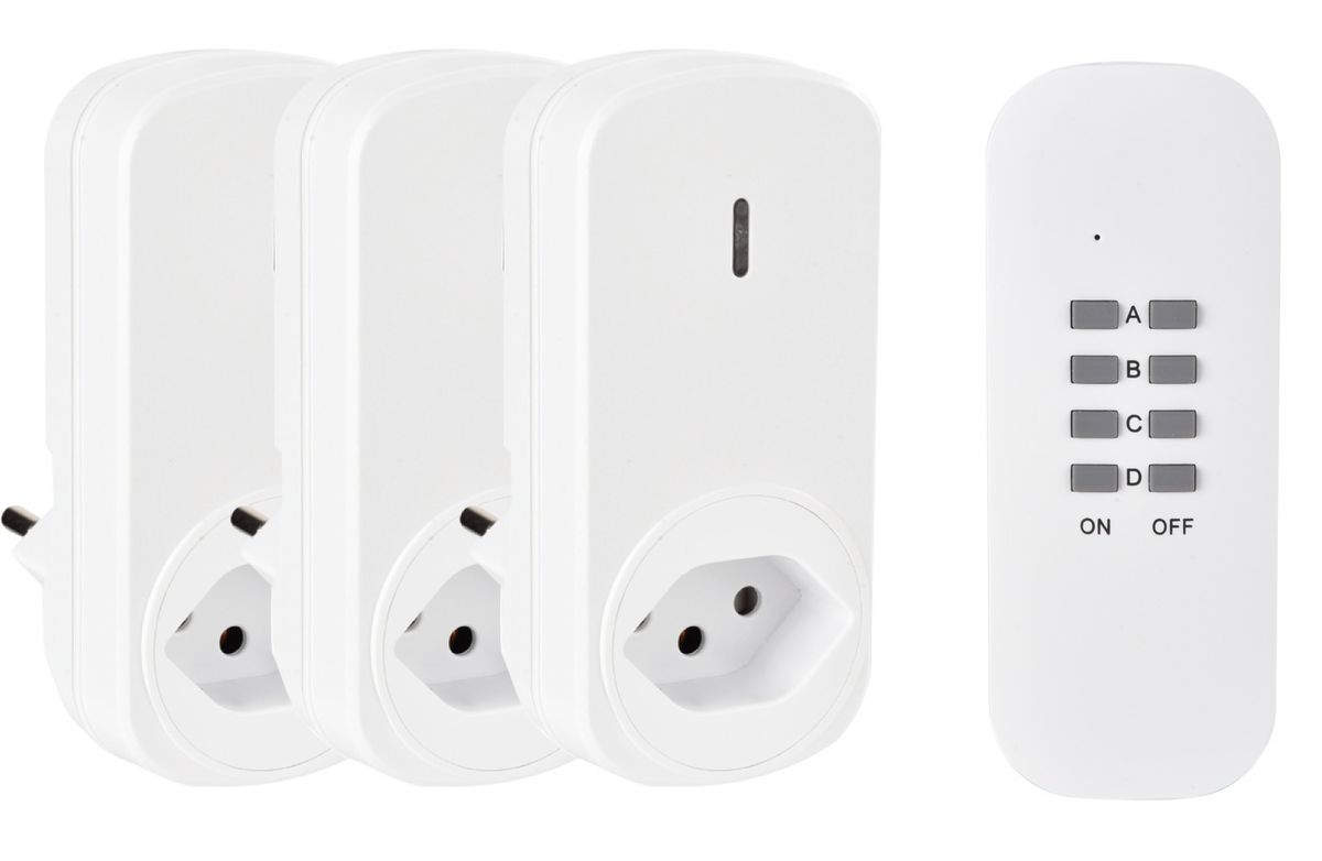 Funkschalter Set indoor - 3er Set, Indoor, 25m Reichweite, Frequenz 433.92 MHz, weiss