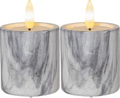 LED Pillar Kerze 2P Flamme Marble - Indoor, Grau, 9cm, Timerfunktion