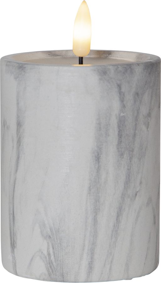 LED Pillar Kerze Flamme Marble - Indoor, Grau, 12.5cm, Timerfunktion