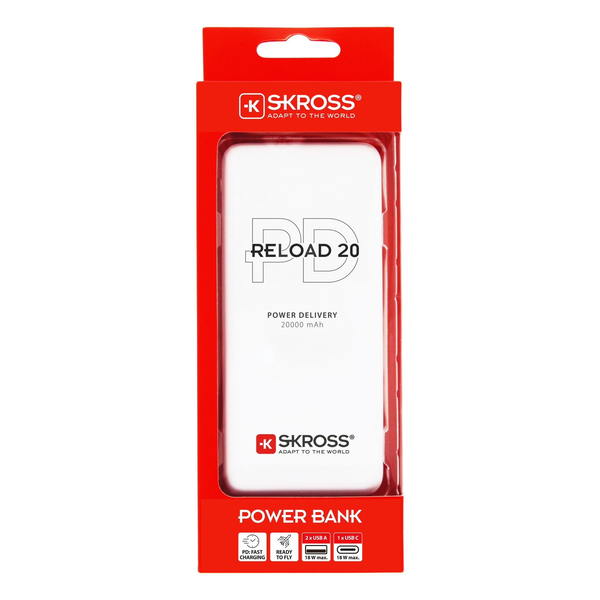 Powerbank RELOAD 20 PD - Kapazität: 20000mAh/74Wh, USB-C PD (fast charge), inkl. Micro USB Kabel, vorgeladen, weiss
