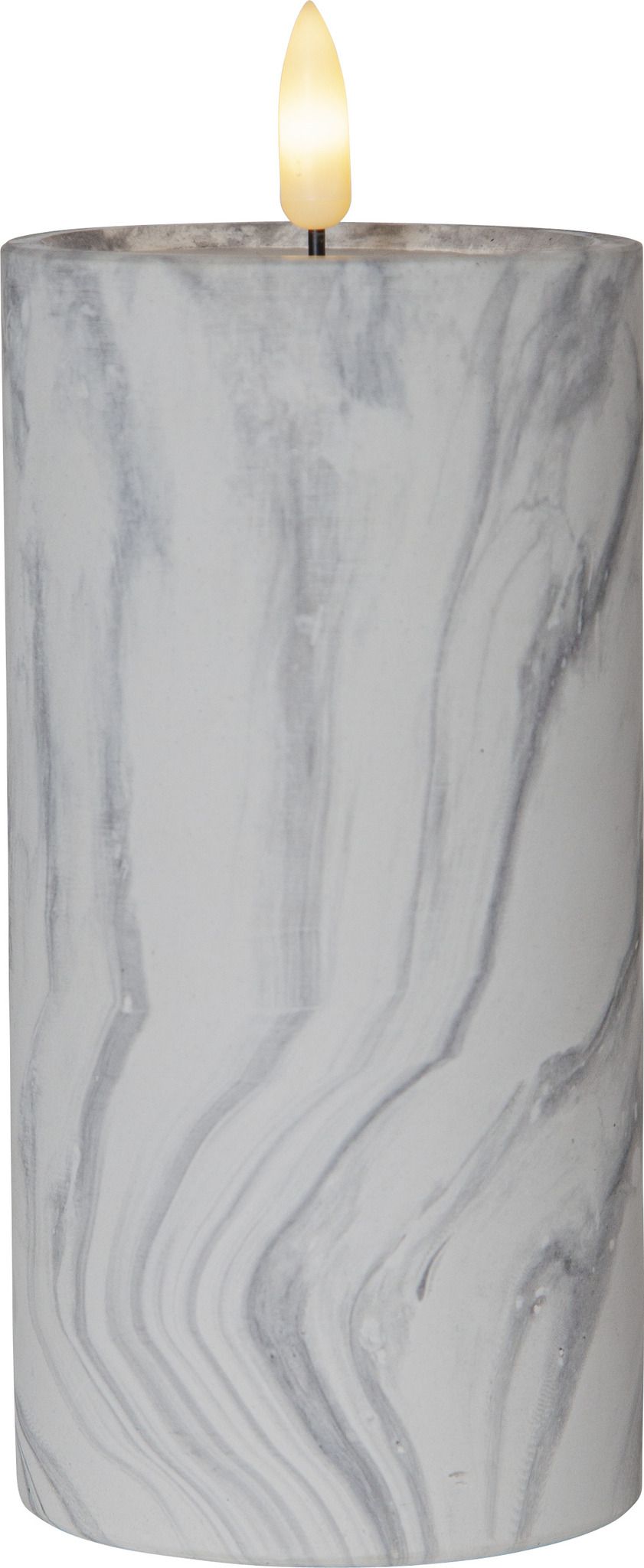 LED Pillar Kerze Flamme Marble - Indoor, Grau, 17.5cm, Timerfunktion