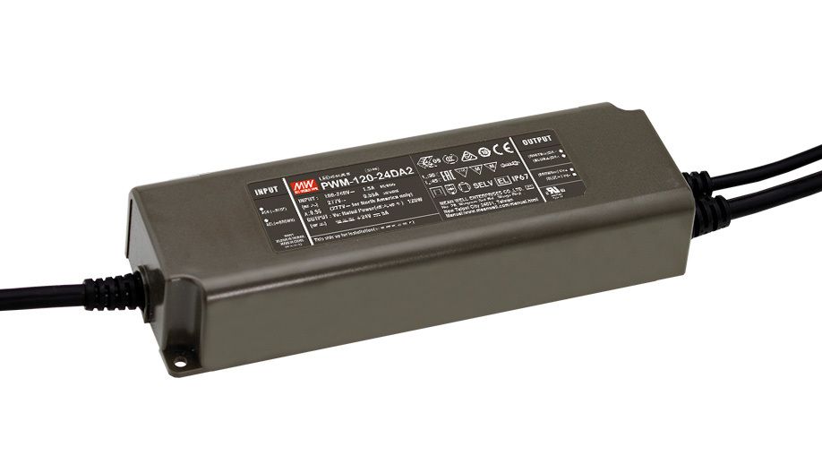 Alimentatore LED 120W con uscita PWM 12V/10A, DALI - Pri. 90-305V AC, Sek. 12V DC, max. 120W, IP67, schwarz, DALI2, L=191mm, B=63mm, H=37.5mm