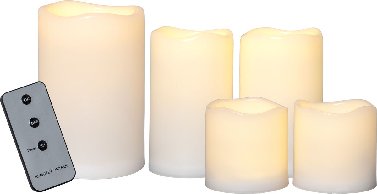 LED Pillar Kerze Paul 5er Pack - Outdoor, Elfenbein, Timerfunktion