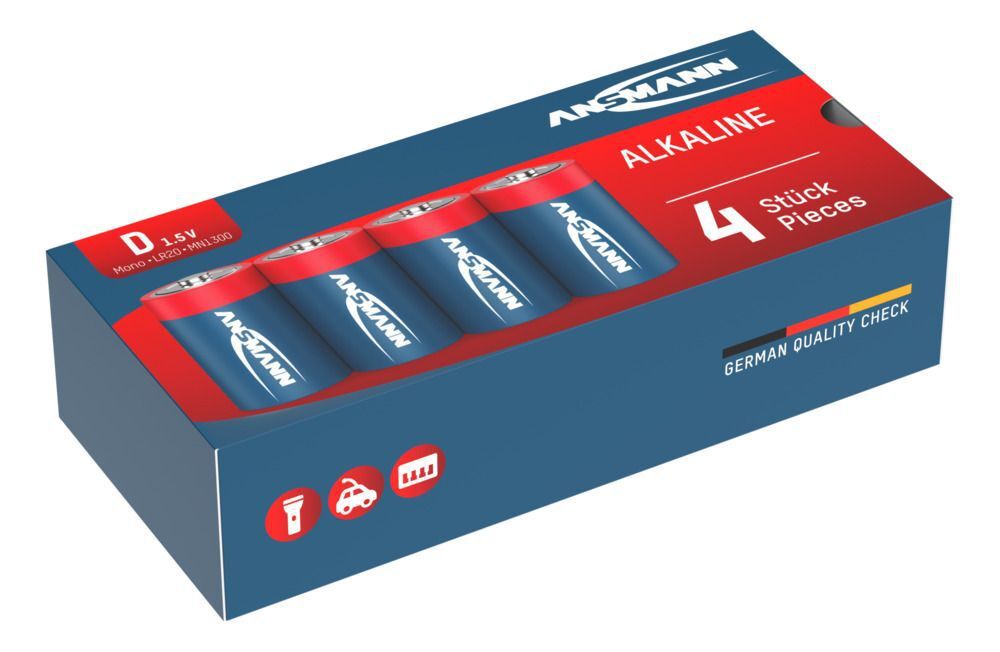 Alkaline Batterie Mono D / LR20 4er Schrumpffolie - Mono D 1,5V Alkaline Batterien - 4 Stück