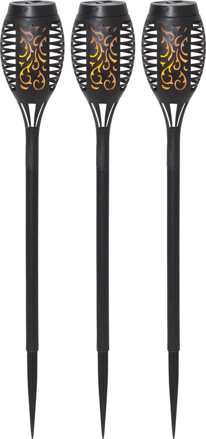 Solar Pollerleucht 3 Pack Flame Mini - Schwarz, Lichtfarbe Gelb