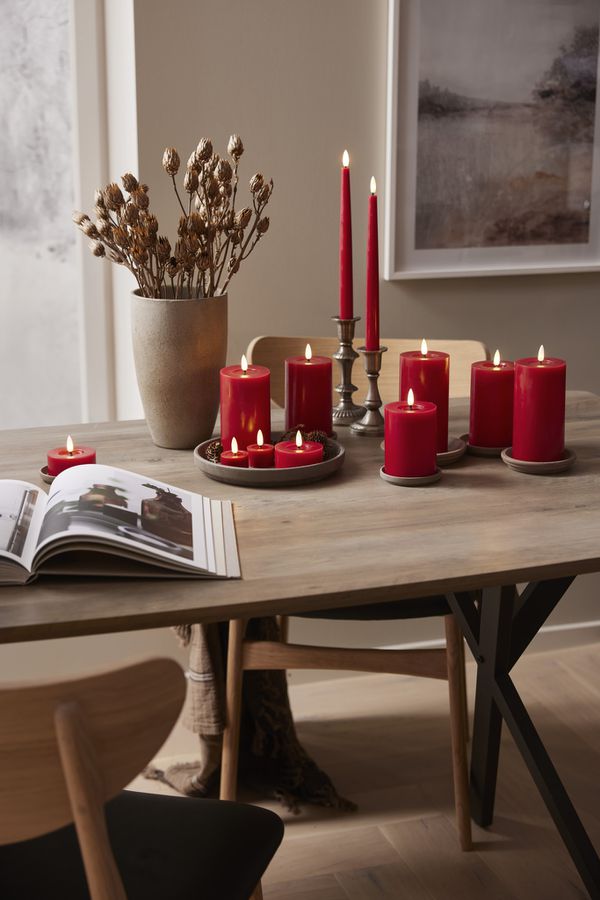 LED Pillar Kerze Flamme Flow - Indoor, Rot, 17.5 cm höhe, Timerfunktion