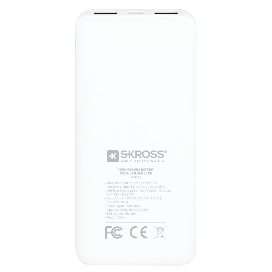 Powerbank RELOAD 20 PD - Kapazität: 20000mAh/74Wh, USB-C PD (fast charge), inkl. Micro USB Kabel, vorgeladen, weiss