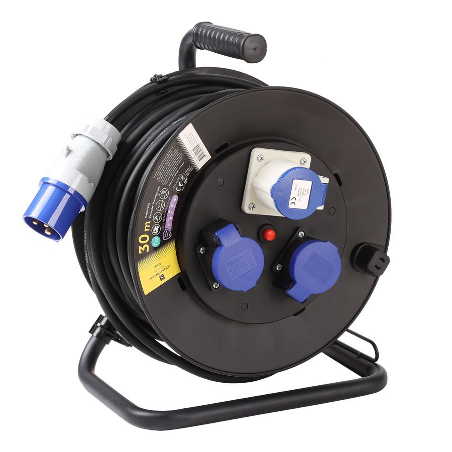 Kabelrolle Kunstsoff CEE 3P IP44  30m - H07RN-F 3G1.5mm2 1xCEE16/3 2xT23 Steckdosen