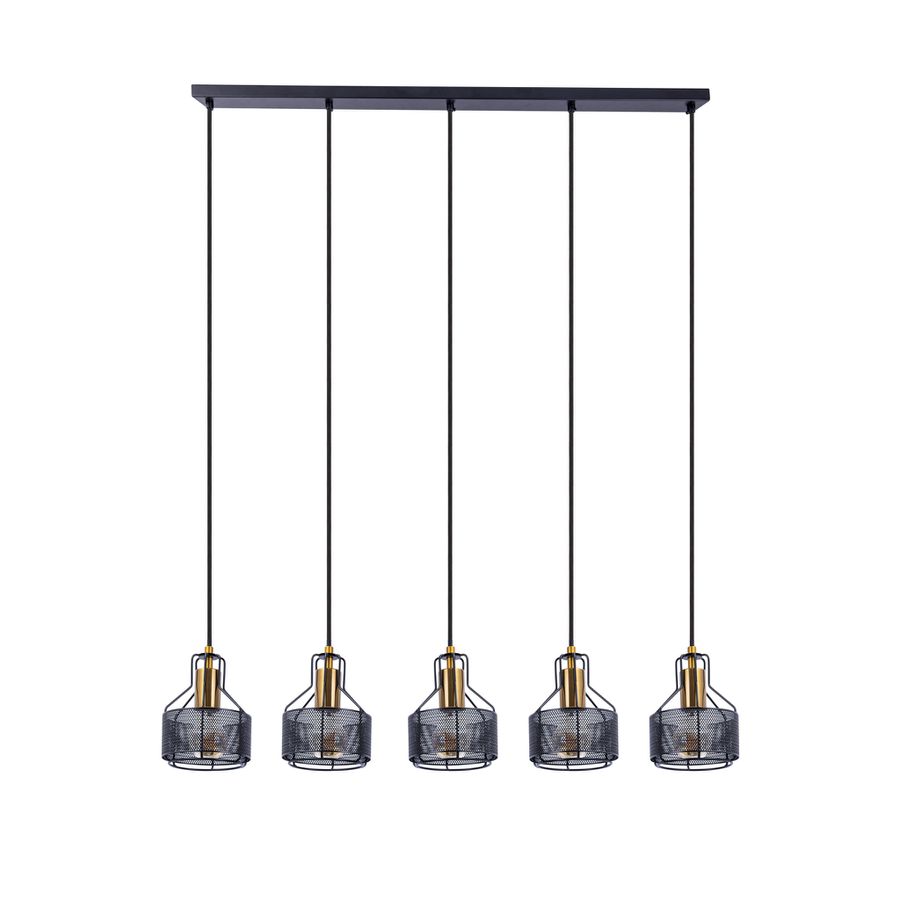 5er Pendelleuchte Foro schwarz golden - E27, 200W, IP20