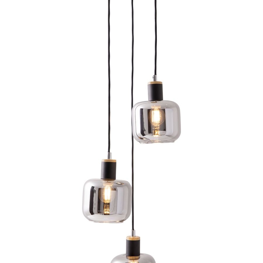 Pendelleuchte FUMOSO - E14, max. 3x40W, IP20, schwarz + holz, nicht dimbar, exkl. Leuchtmittel, D=130mm, H=1230mm