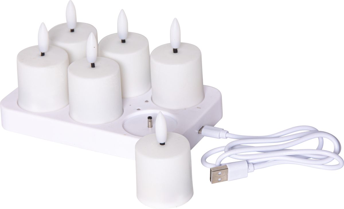 LED Kerze 6 Pack Flamme Charge - Indoor, Weiss, 8.50 cm Höhe, Timerfunktion