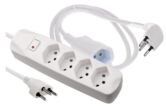 Spegnere: Cavo di prolunga bianco T.13 con spina a 90° - 3 metri H05VVV-F 3G1 + presa 4x T.13 - 4xT13,Kabel 1.5m, H05VV-F 3G1mm2, weiss,3.0m Verlängerungskabel