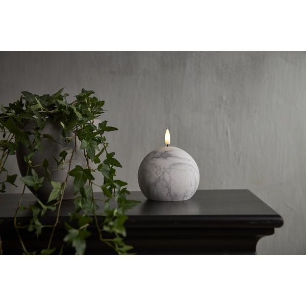 LED Pillar Kerze Flamme Marble - Indoor, Grau, 12 cm höhe, Timerfunktion