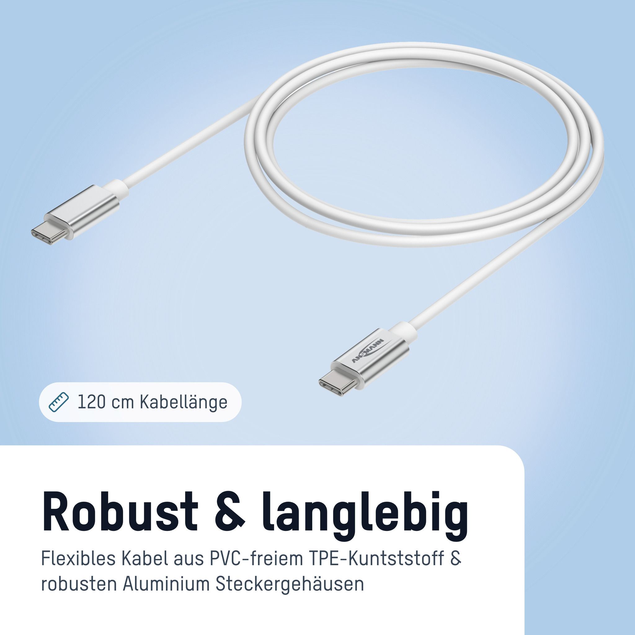 USB Typ-C zu Typ-C Daten und Ladekabel 120 cm - USB Typ-C zu Typ-C Daten und Ladekabel 120 cm
