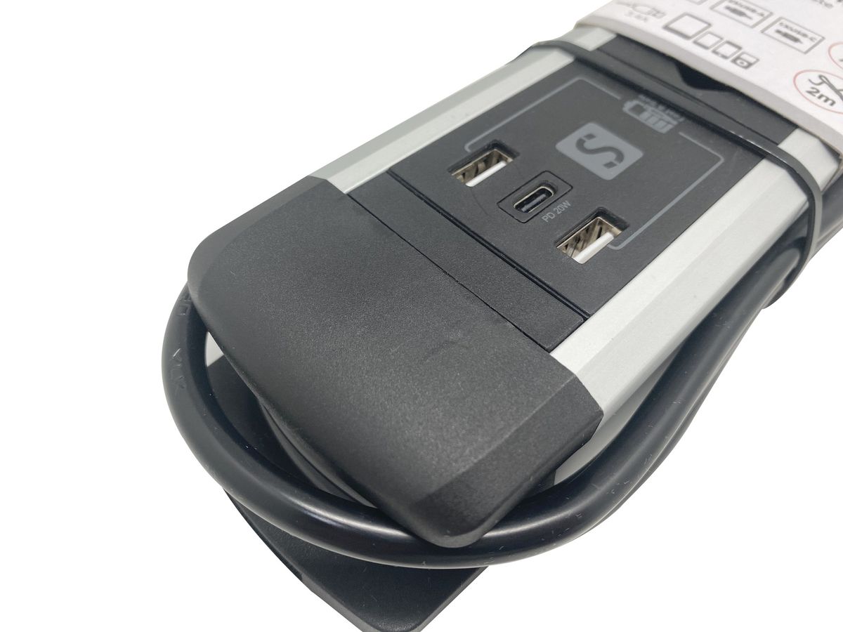 Aluminium Mutliprise - 4xT13, 1x USB-C 2x USB-A max. 3.4A - PD 20.0W, 2.0m Zuleitung, Stecker T12