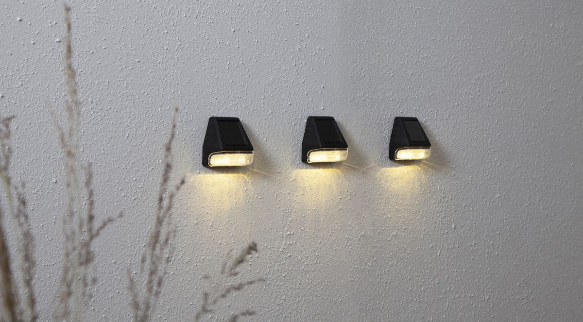 Solar Wand Laterne 3-p Wandy Mini - Schwarz, Lichtfarbe Warmweiss
