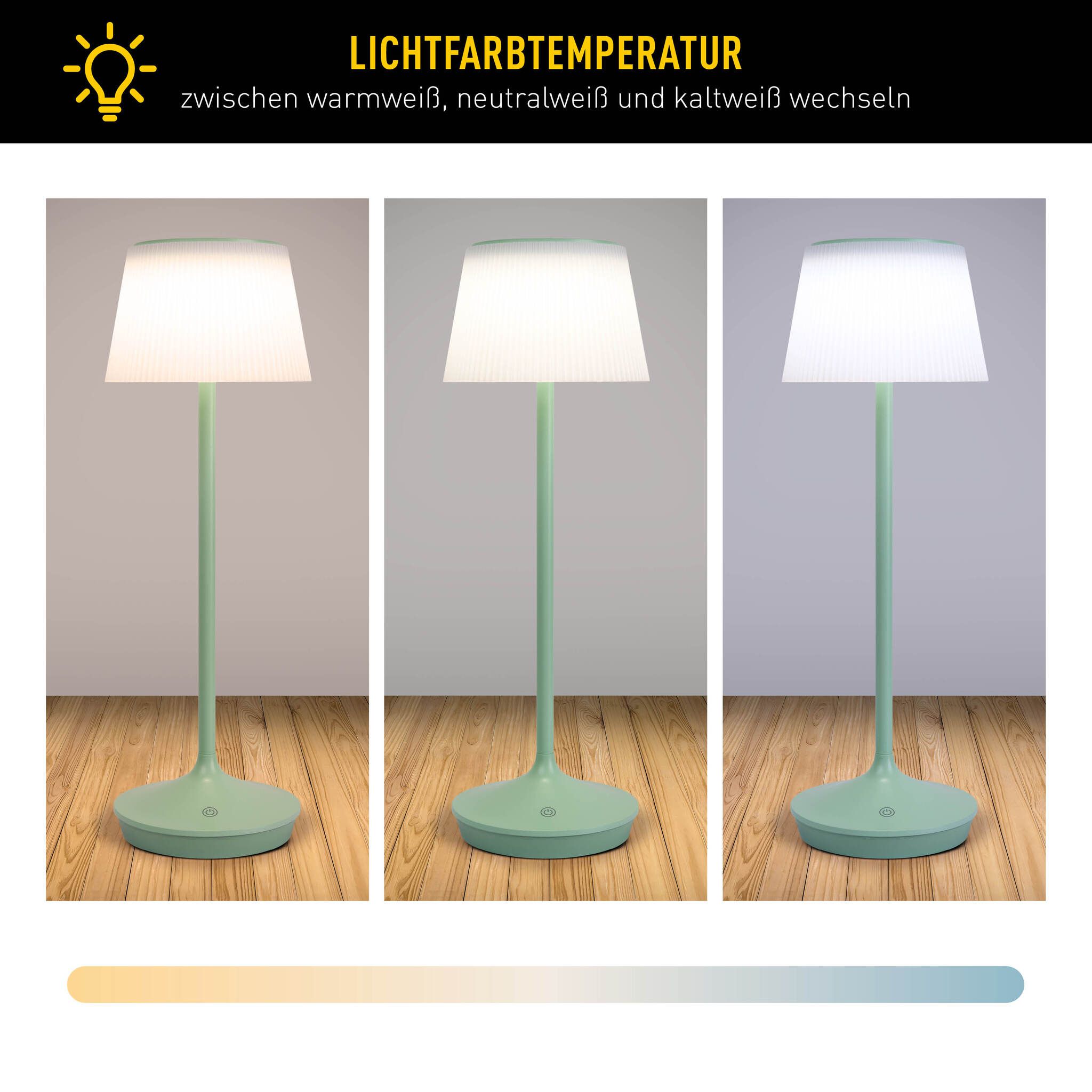 Solar- Akkutischleuchte EMMI mint inkl. CCT  Touch H: 38 cm - LED-Modul, 3W, IP44